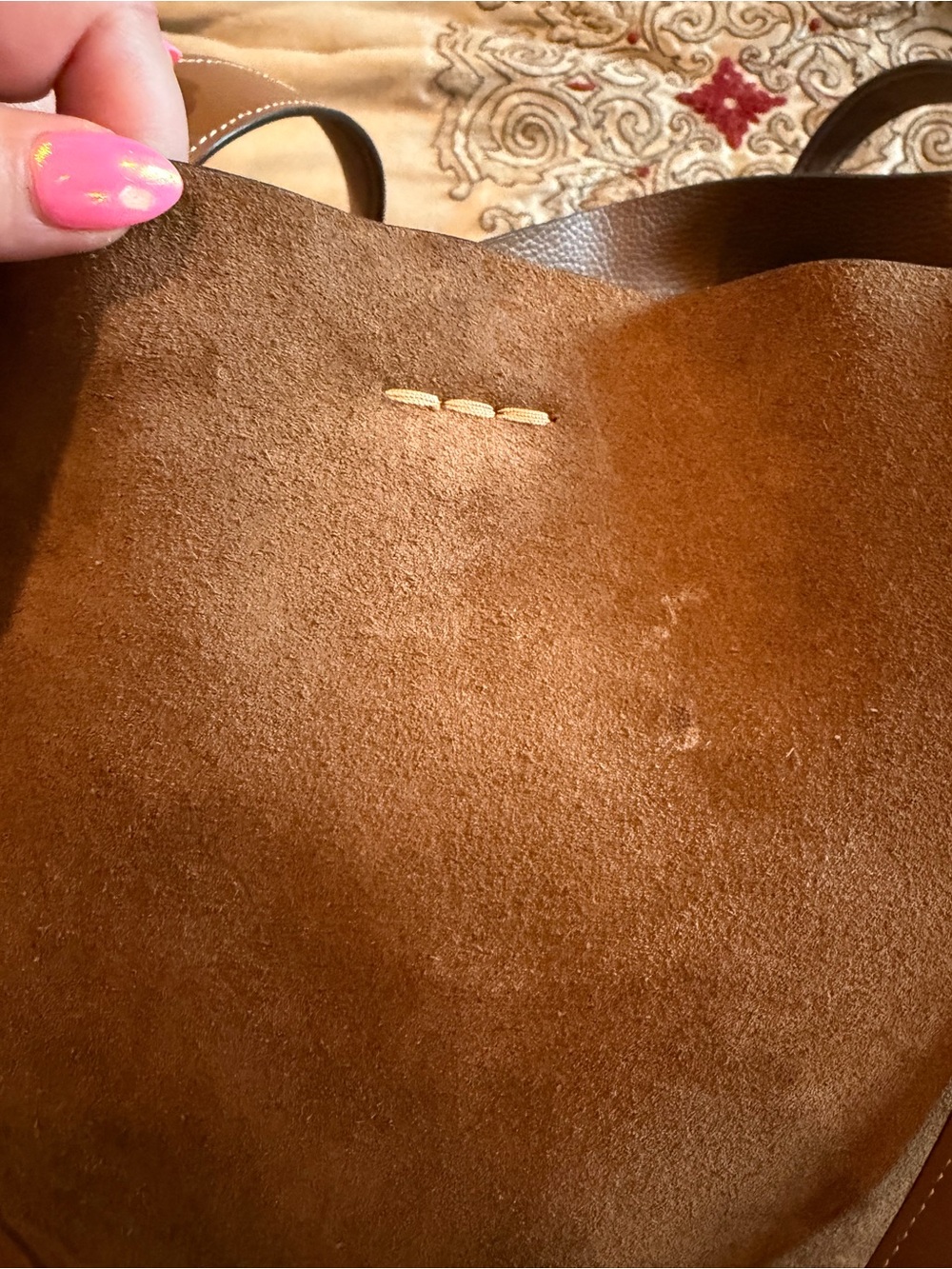 Coach Suede/Leather Hadley Tote in Chestnut Brown with Gold Logo - GUC - Picture 5 of 13